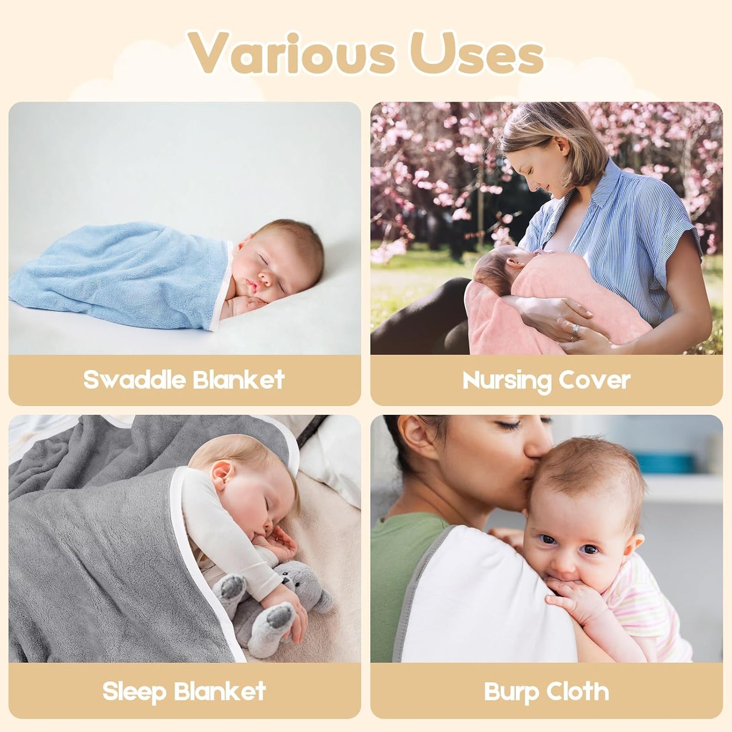 Hooded Towel for Newborn, 4 Pack Soft Coral Fleece Baby Towels, Ultra Absorbent Bath Cloths Bulk for Infants, Toddlers, Newborn Essential- 30 x 30 inch - Grey