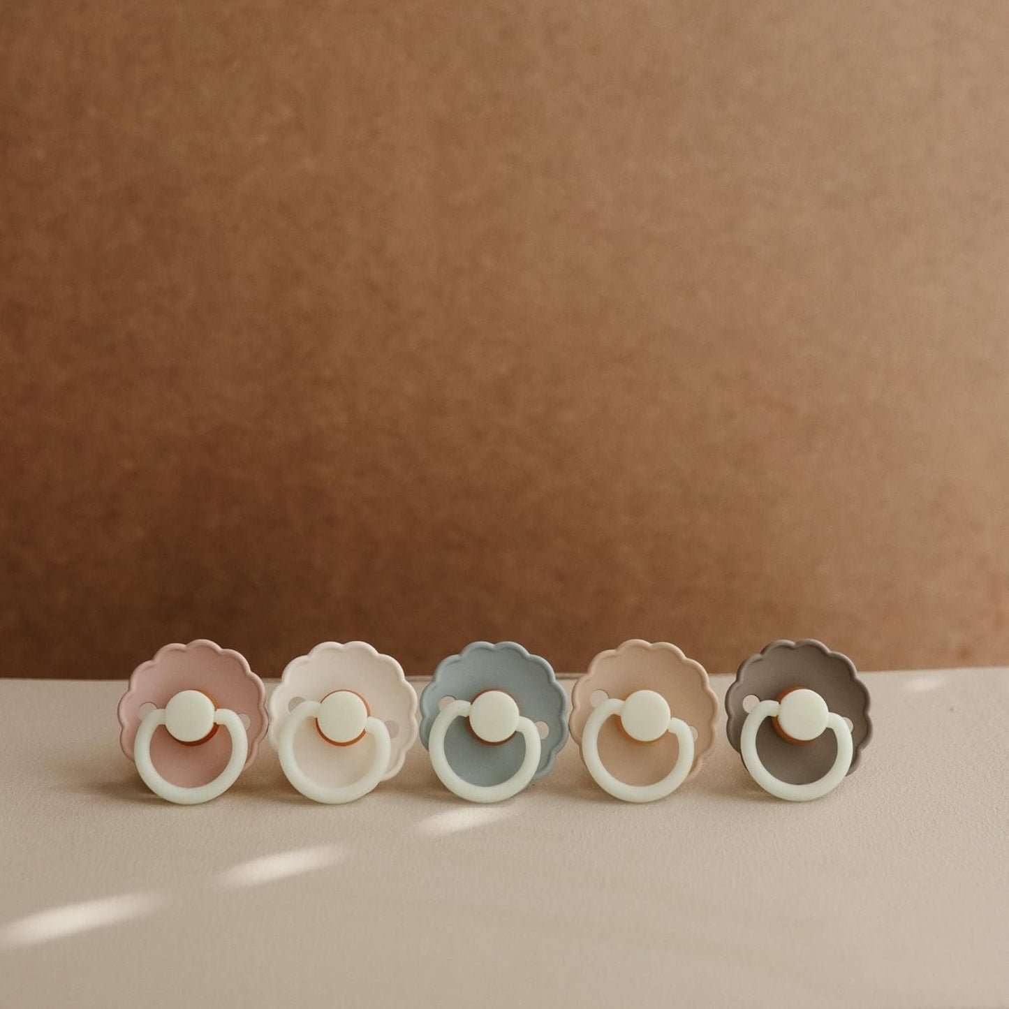 FRIGG Daisy Night Natural Rubber Baby Pacifier | Made in Denmark | BPA-Free (Croissant/Cream, 6-18 Months) 2-Pack