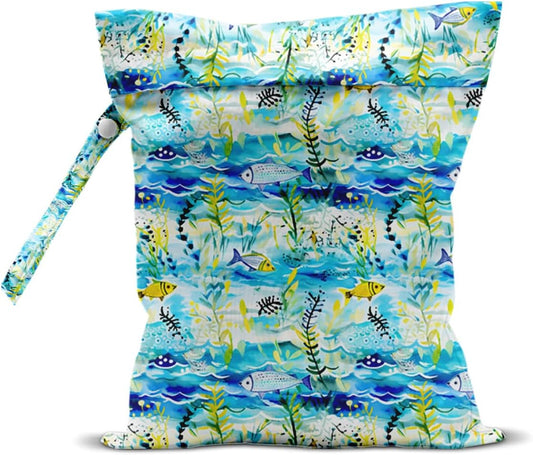 Wet Bag for Swimsuit, Beach Travel Essentials Wet Dry Bag, for Sunscreen Toiletry Dirty Clothes Yoga Gym Diaper, Friends Summer Beach Vacation Gifts. Fish and seaweed