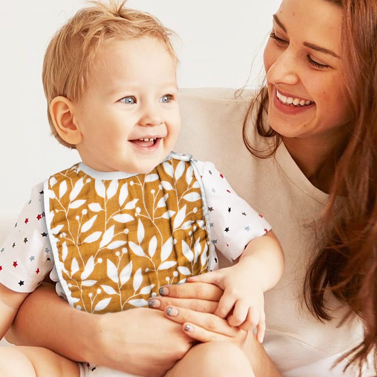 Zainpe 6Pcs Muslin Cotton Bibs for Baby Flower Bunny Deer Adjustable Machine Washable Neutral Burp Cloths with 6 Absorbent Soft Layers for Unisex Infant Newborn Toddler Drooling Feeding Teething