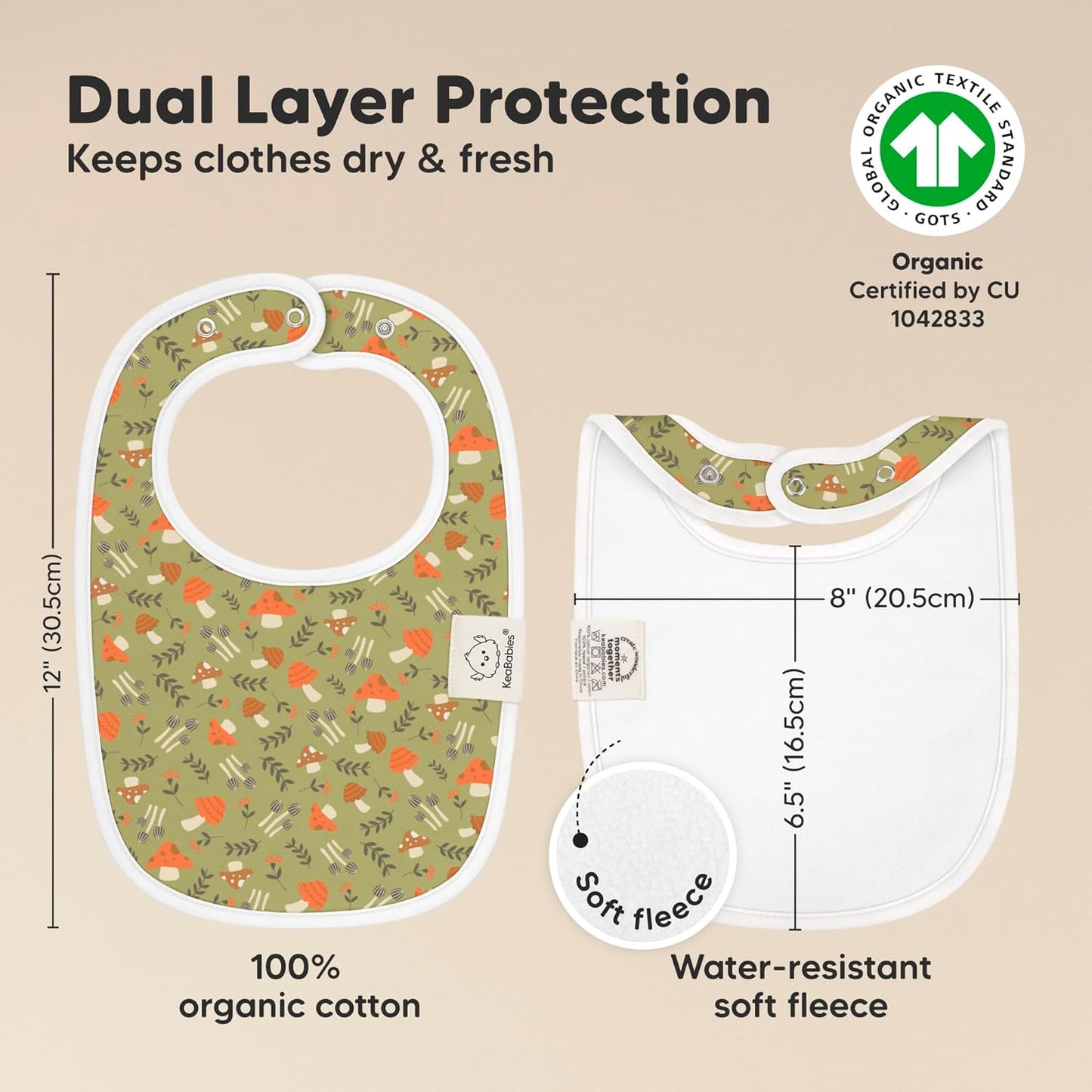 8-Pack Organic Baby Bibs for Boys, Girls - Soft Cotton Drooling and Teething Bibs for Baby Girl & Boy, Extra Absorbent, Easy to Clean & Put On for Toddler, Newborn, Infant 0-24 Months (Fall Spores)