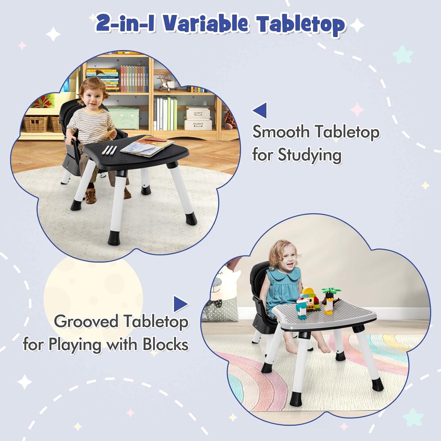 HONEY JOY 8 in 1 Baby High Chair, Convertible Highchair for Babies and Toddlers/Table and Chair Set/Building Block Table/Booster Seat/Stool/Toddler Chair with Safety Harness (Black)