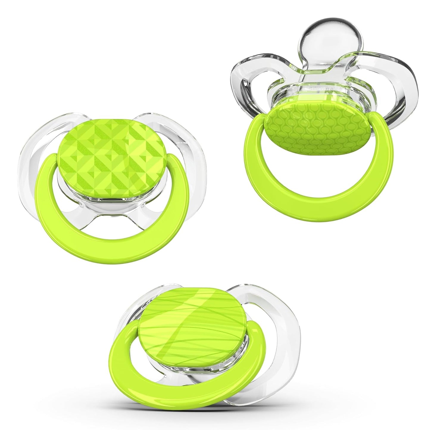 Smilo Baby Pacifier with Orthodontic Design for Healthy Dental Development - Stage 2 for Babies 3-9 Months - Pack of 3X 100% Silicone Pacifiers BPA Free - Green