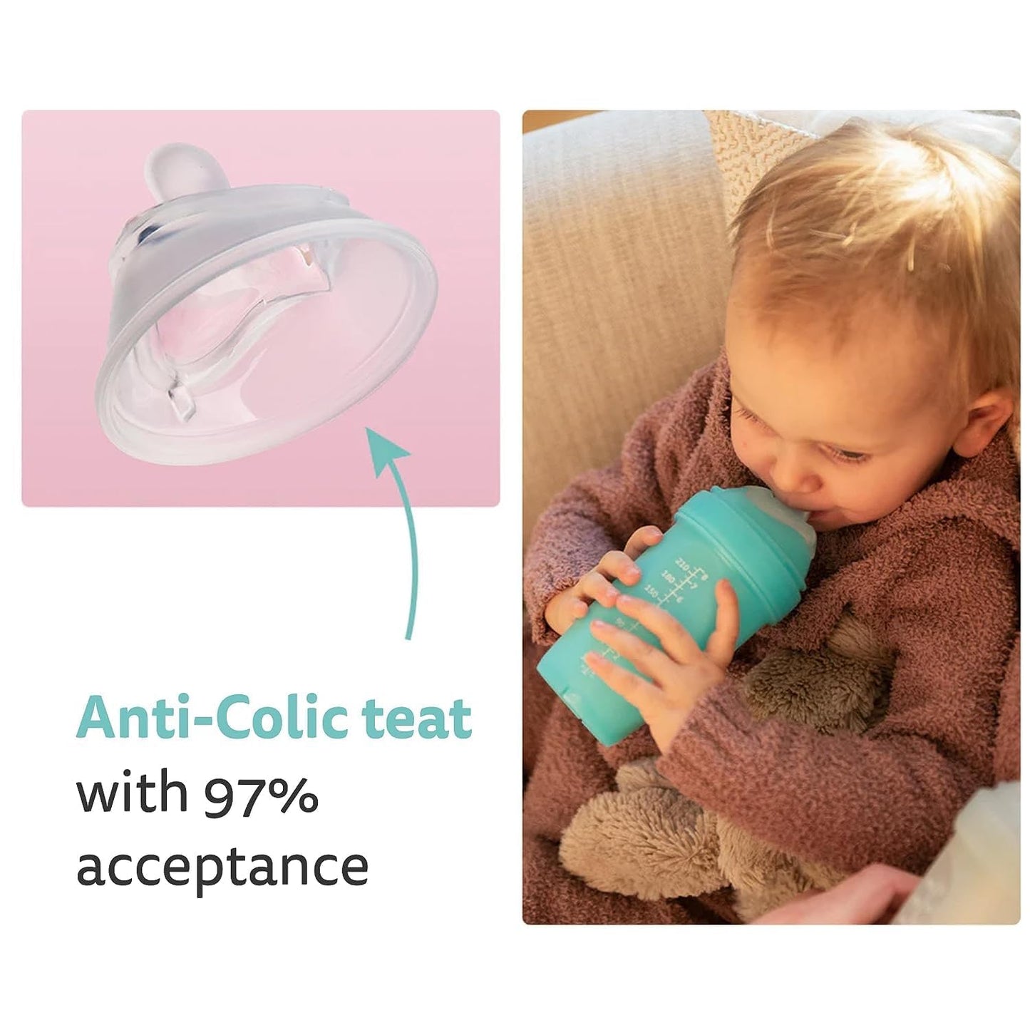 Herobility Double Anti-Colic Silicone Nipples, Baby Bottle Teats, Breast Like Shaped Nipples - Fits Herobility's & Eco Baby Bottles | Pack of 2 (Medium Size)