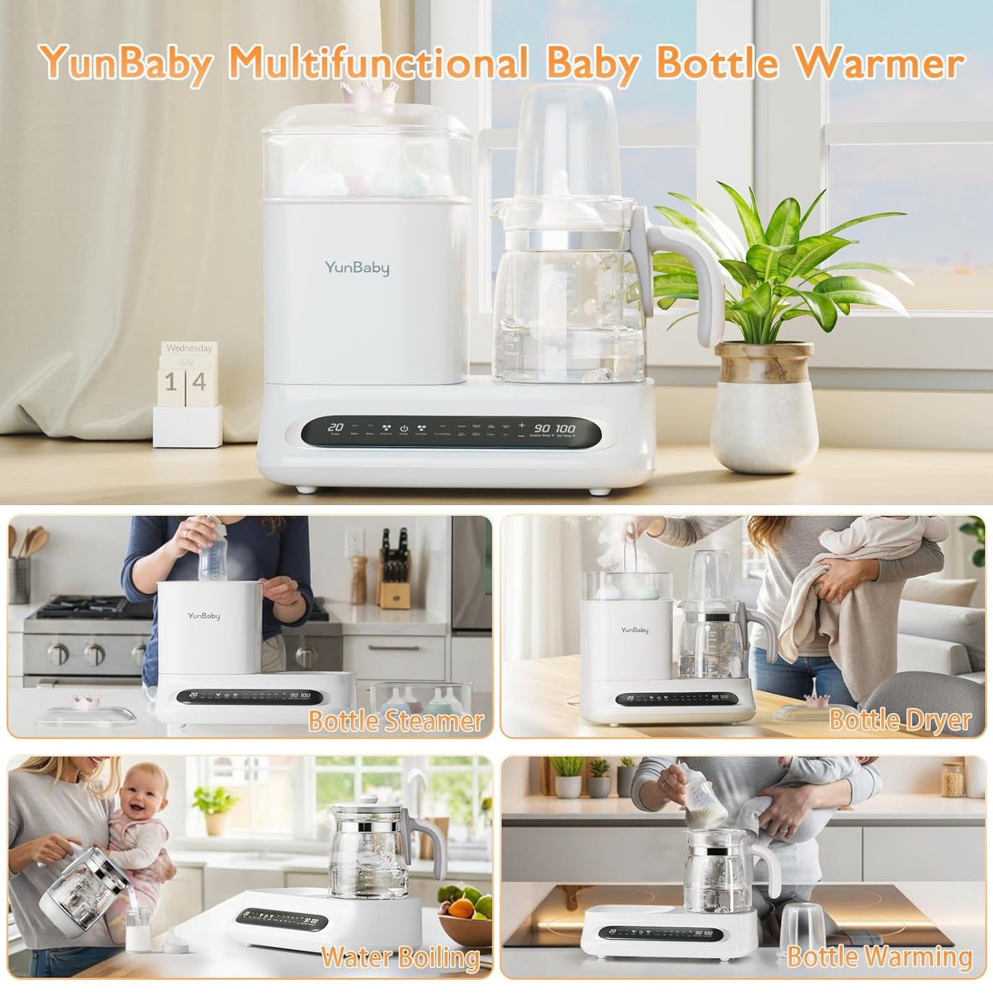 Baby Bottle Warmer & Steamer, 44oz Formula Kettle with Drying & Steam, Multi-Function Bottle Warmer for Breastmilk, Food & Baby Essentials