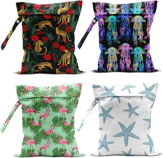 4 Pack Wet Bag for Swimsuit, Beach Travel Essentials Wet Dry Bag, for Sunscreen Toiletry Dirty Clothes Yoga Gym Diaper, Friend Summer Beach Vacation Gifts. Land, sea and air