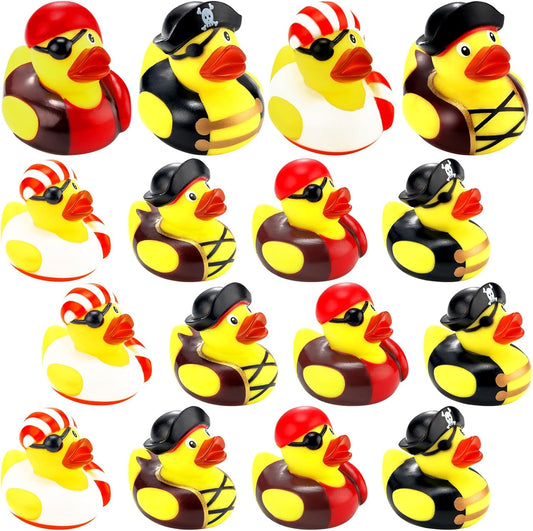 Lewtemi 24 Pcs 2 Inch Mini Pirate Rubber Ducks Cruise Ducks for Hiding with Tags Cute Yellow Decor Bathtub Pool Pirate Party Favors for Carnival Supplies Birthday Party Favor Gifts