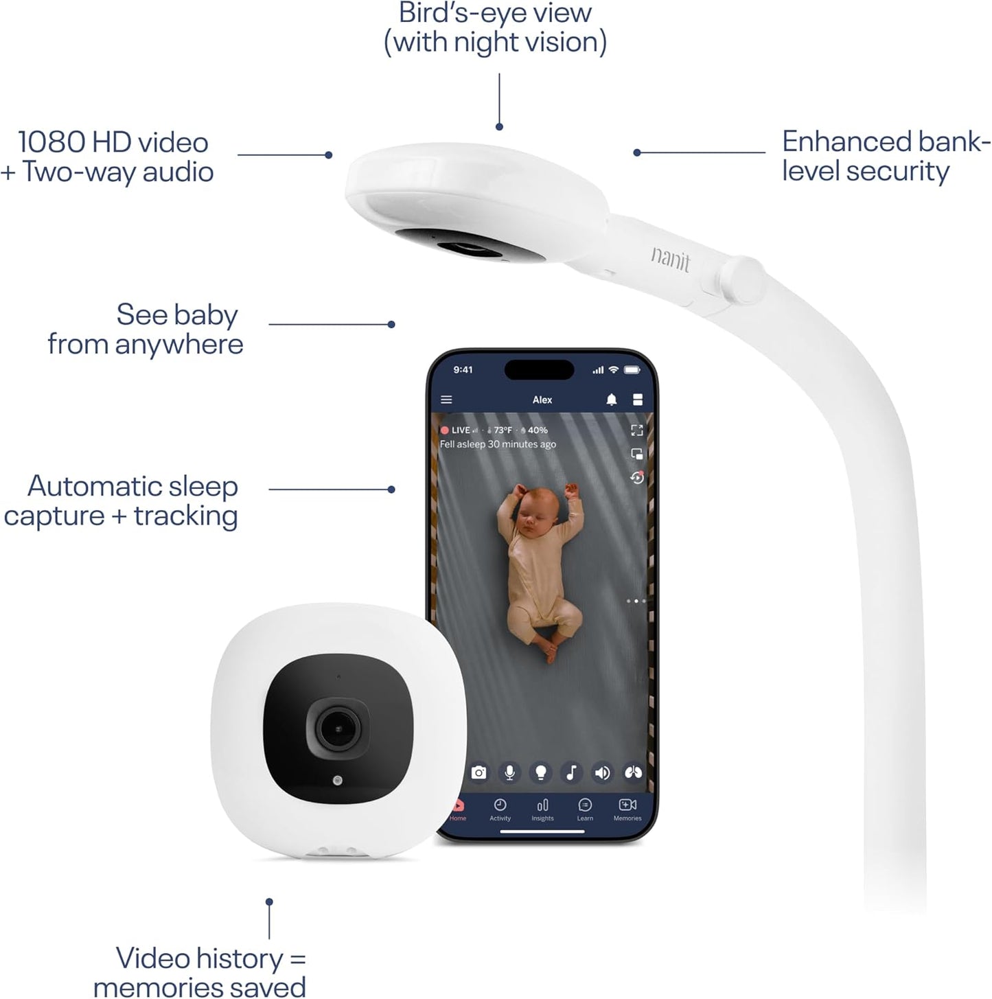 Nanit Pro Smart Baby Monitor - 1080p Wi-Fi Video Camera, 2-Way Audio, See Your Baby from Anywhere, Sound/Motion/Cry Notifications, Night Vision