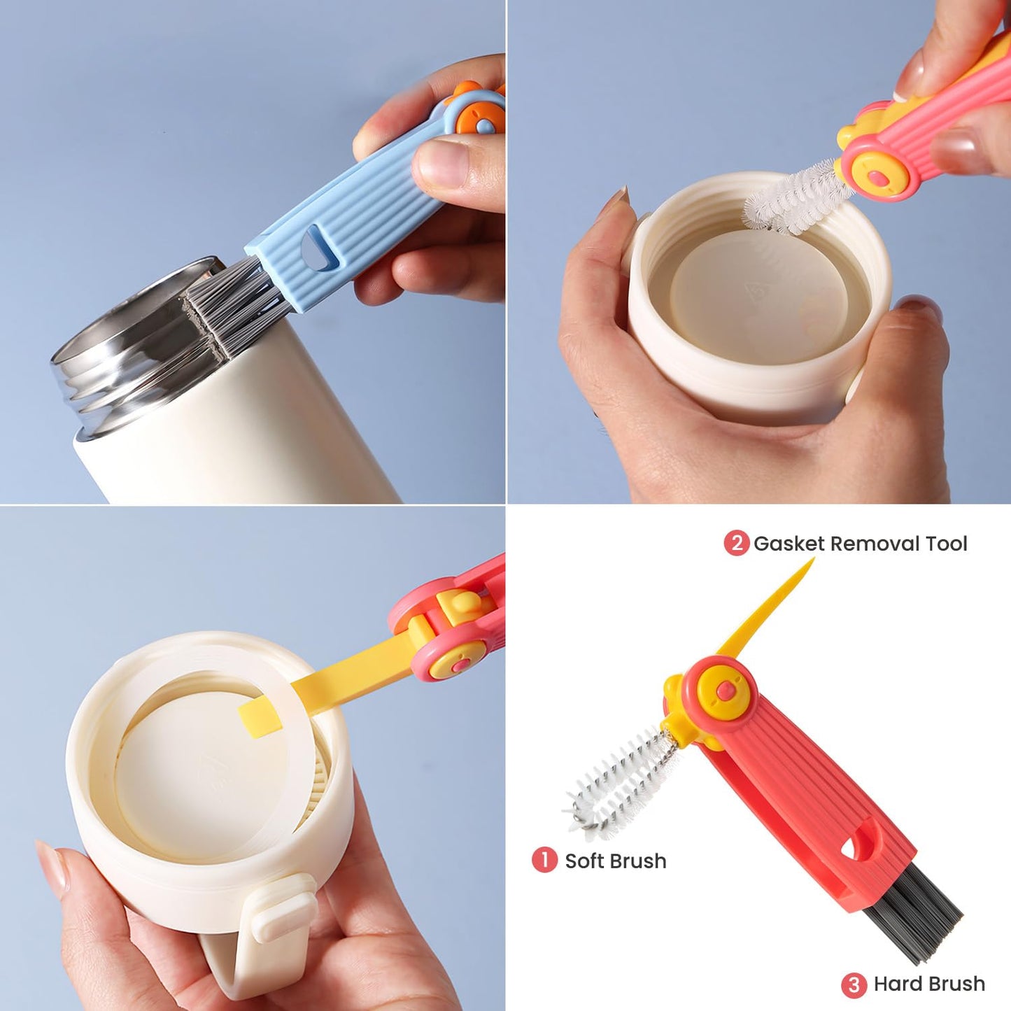 4-in-1 Baby Bottle Brush Set, Including Nylon Bottle Brush, Cap, Straw, Nipple Brushes, BPA-Free (Pink)