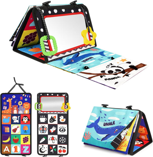 URMYWO Tummy Time Toy - Black and White High Contrast Baby Toys for Newborn - Baby Visual Stimulation Mirror - Montessori Sensory Crinkle Toy for Infant 0-3-6-12 Months - Shower Gift for Boy Girl