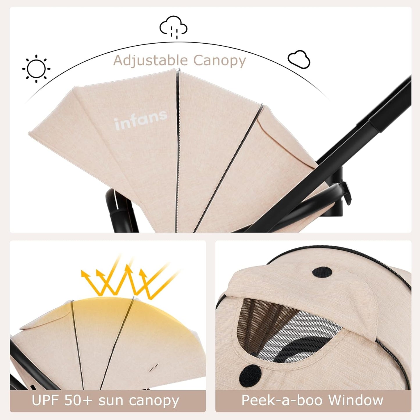 INFANS 2 in 1 Baby Stroller, High Landscape Infant Stroller & Reversible Bassinet Pram, Foldable Pushchair with Adjustable Canopy, Cup Holder, Storage Basket, Suspension Wheels (Khaki)