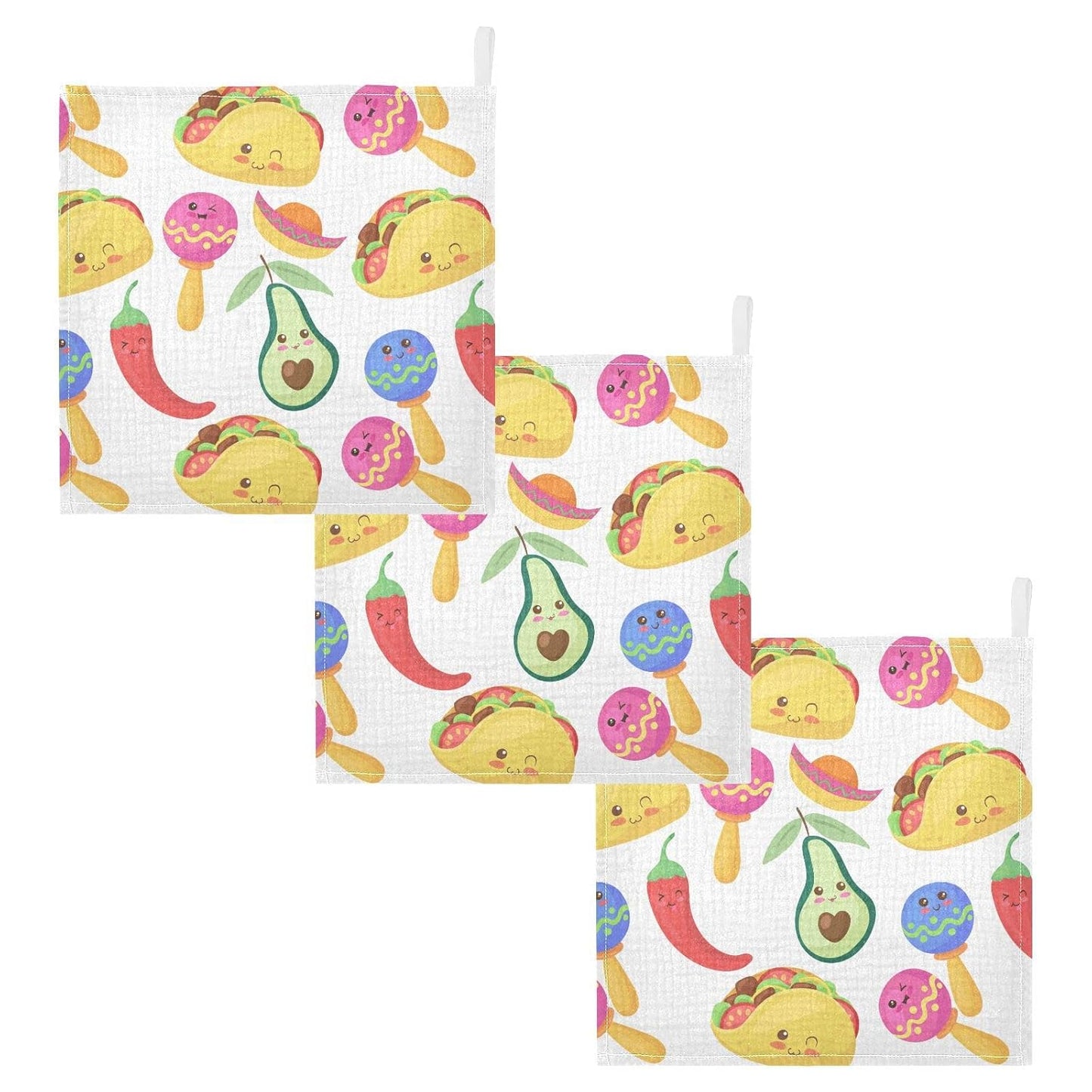 Funny Mexican Food Characters Seamless Pattern Baby Muslin Washcloths Set of 5 Burp Cloths Soft Absorbent Baby Wash Cloth Fingertip Face Towels for Newborn Boys Girls 12 x 12 Inch
