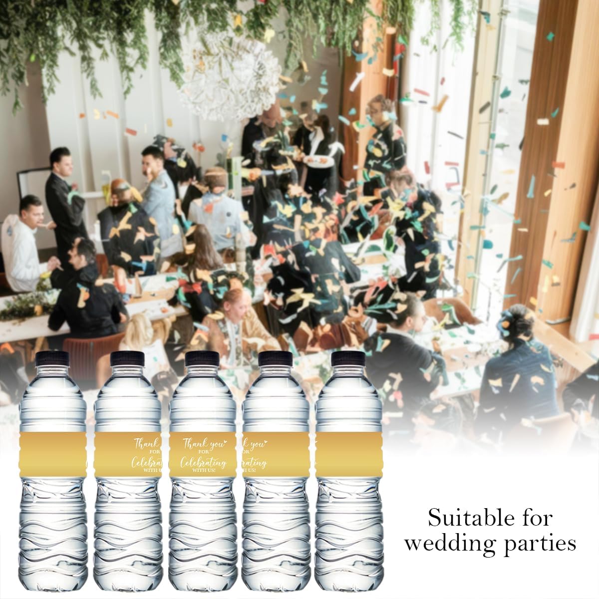 100PCS Wedding Water Bottle Labels Waterproof Greenery Floral Wraps Sticker for Water Bottle Baby Shower Bottle Label for Bridal Shower Party Welcome（Glod）