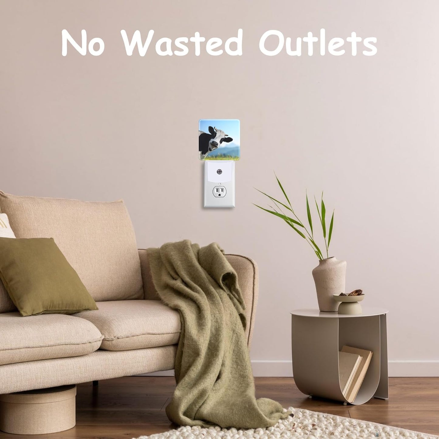 Plug Night Light,Funny Cow on Grass Night Light Lamp Auto Sensor Energy Efficient Dusk to Dawn Lights for Girls Boys Women Room Decor,Hallway,Kitchen,Bathroom,Nursery,Stairs