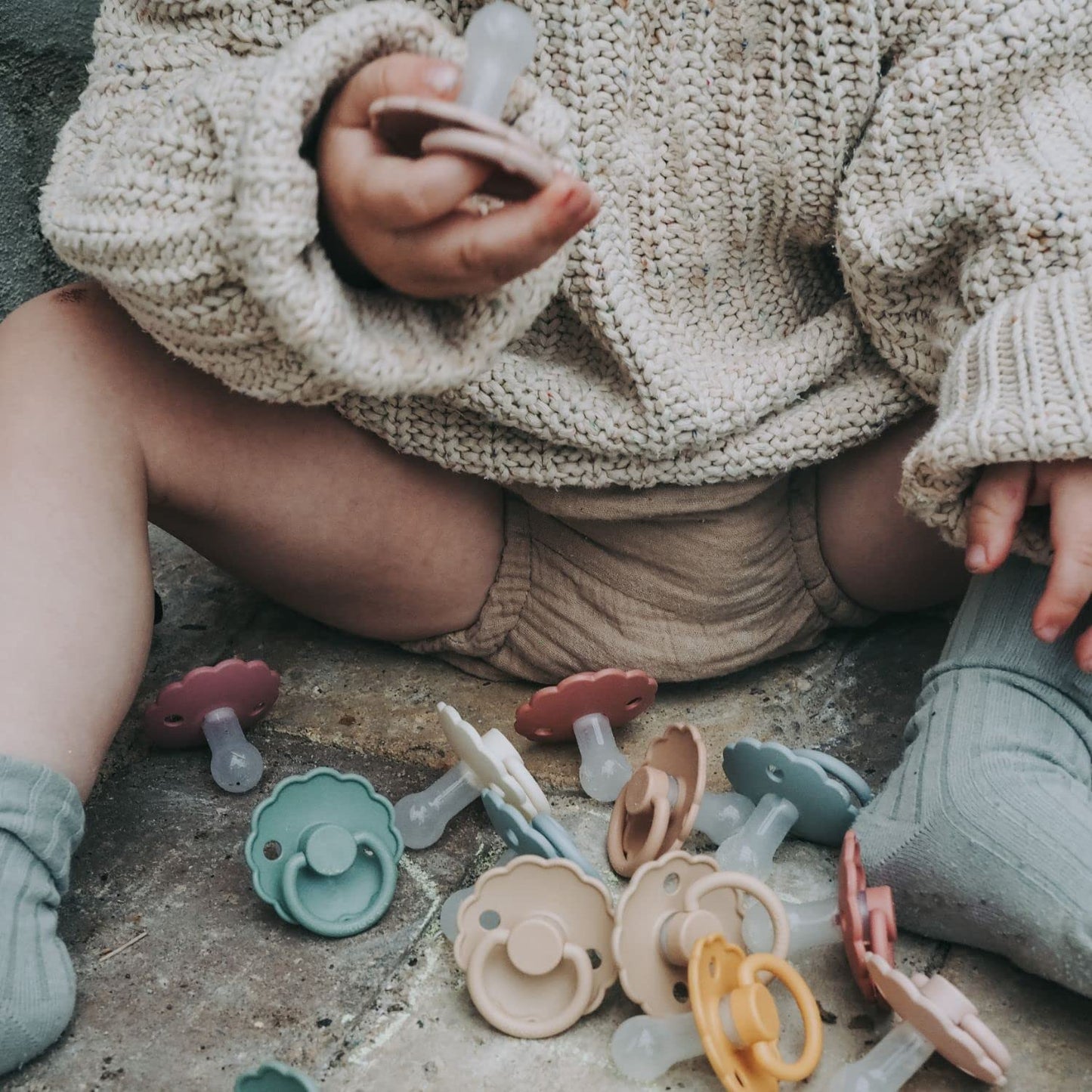 FRIGG Daisy SilkySoft Silicone Baby Pacifier | Made in Denmark | BPA-Free (Baked Clay/Cream, 6-18 Months)