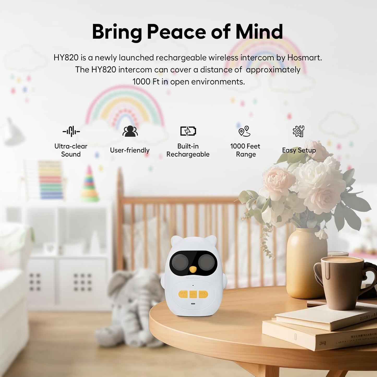 Audio Baby Monitor with Rechargeable Battery, Walkie Talkies for Kids with Two-Way Talk and Clear Sound, 1000 Ft Range, Indoor Outdoor Intercom Toys for Family Games, Outside, Camping, Hiking