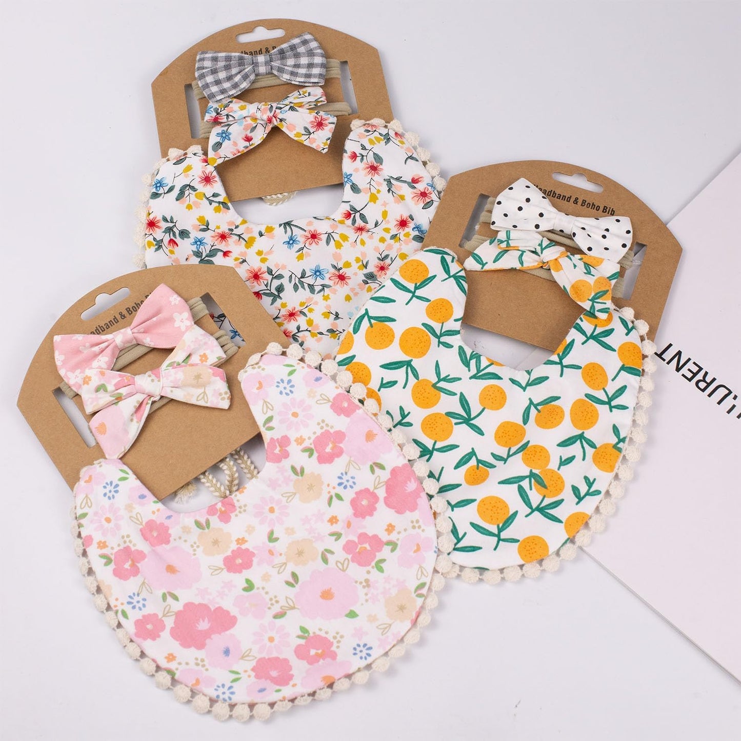 Baby Girls Floral Print Bibs, Reversible Burp Cloth Set for Newborn Infant Toddlers