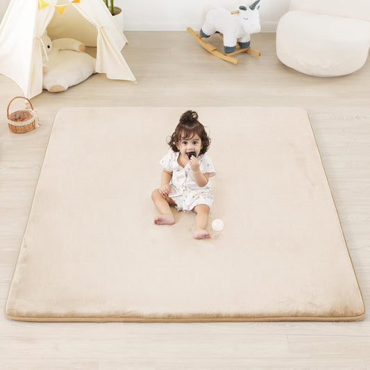 1.3" Thick Baby Floor Play Mat 50x50, Basic Padded Foam Mat for Tummy Time Crawling, Non Slip Cushioned for Babies Toddlers Infants Kids (Beige)