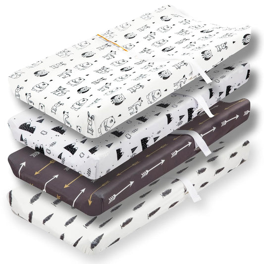 4 Pack Changing Pad Covers Woodland Forest Animals Wood Neutral Unisex Fitted Baby Changing Pad Cover Set for Baby Boys or Girls