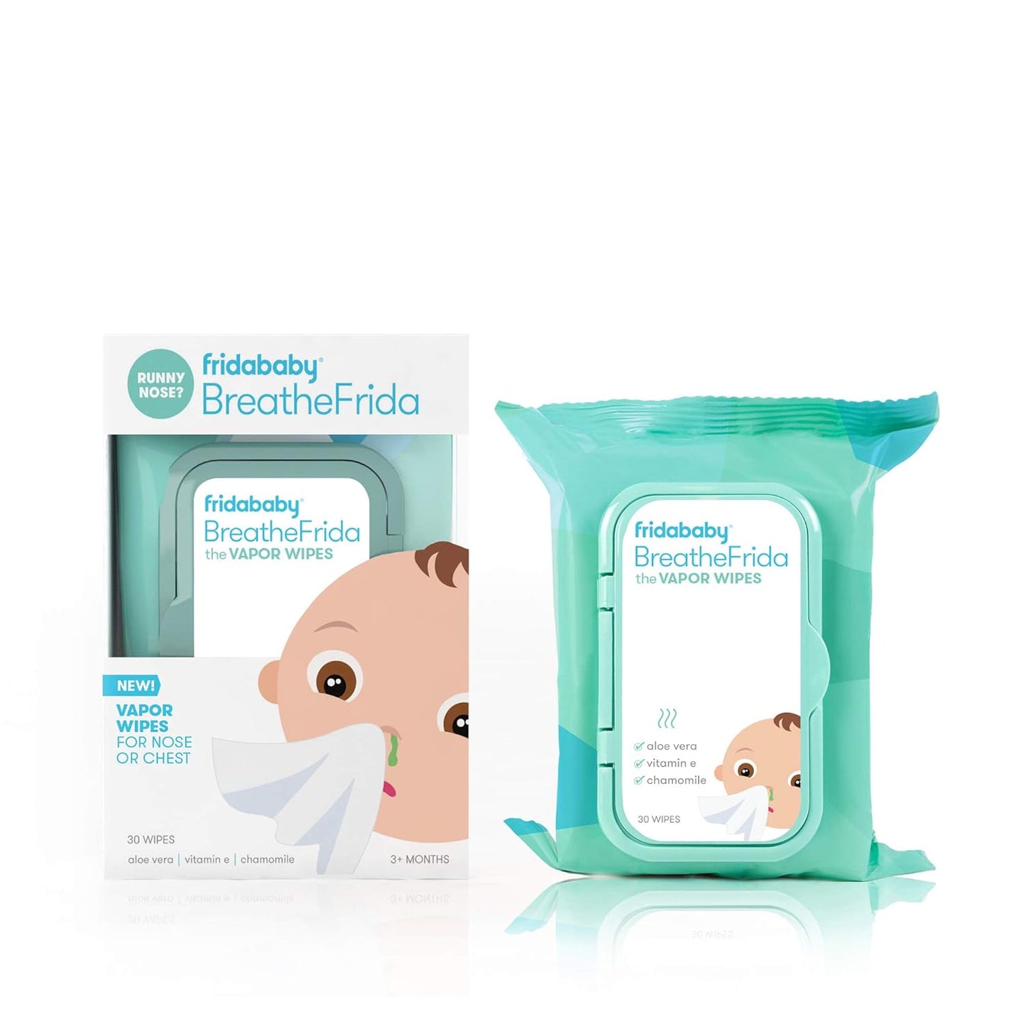 Frida Baby Breathefrida Toddler & Baby Nose Wipes, Baby Saline Wipes for Nose, Chest, Allergy Relief, Alcohol Free, Made with Aloe Vitamin E & Chamomile, 30 Count, 1pk