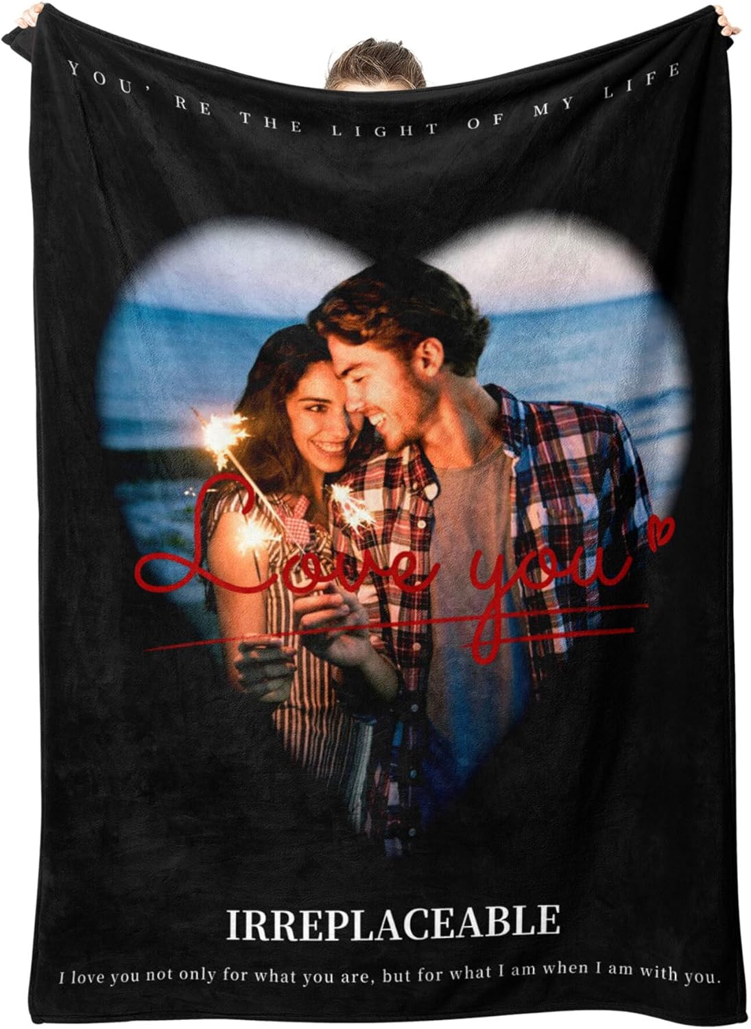 Personalized Blanket with Photos Text Custom Blanket Thows with Picture Customizable Photo Blankets Valentine's Day Gifts for Couple Girlfriend Boyfriend Wife Husband, 40 * 50in