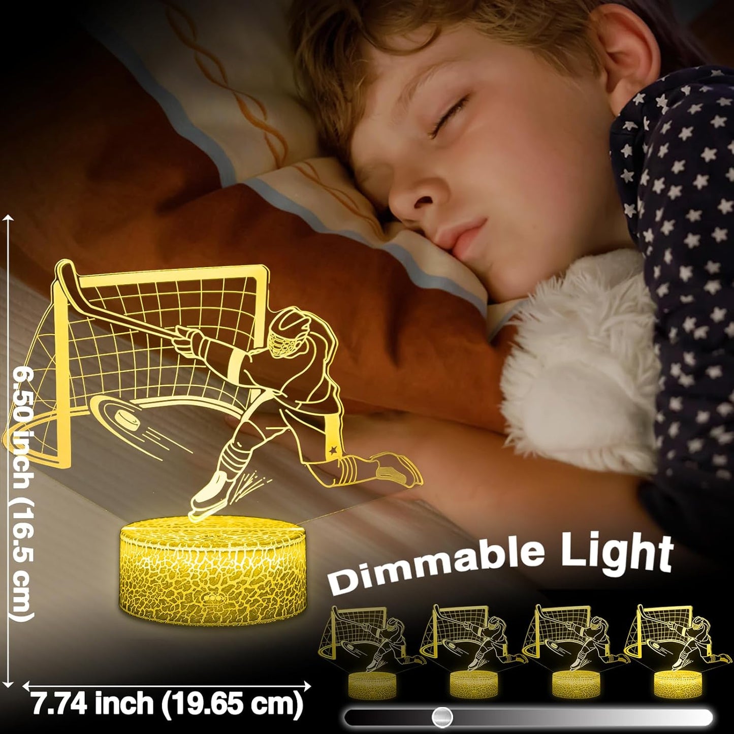 3D Ice Hockey Light Illusion, 16 Colors LED Night Light - Touch and Remote Control, Timer Tpye-C Dimmable Hockey Lamp, Room Home Decor