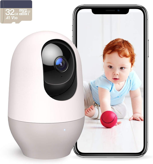 nooie 2K Smart Baby Monitor with 5G/2.4G, 360° Pan & Tilt, WiFi Baby Camera with AI Motion Tracking & Night Vision, Two Way Audio & Sound Detection, Compatible with Alexa and Google, SD Card Included