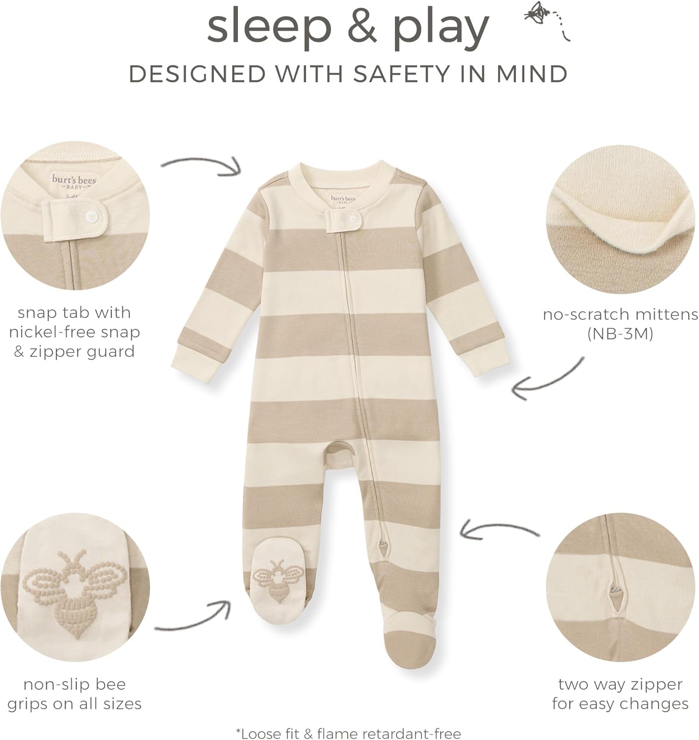 Burt’s Bees Baby Boys' One-Piece Sleep and Play 100% Organic Cotton PJs