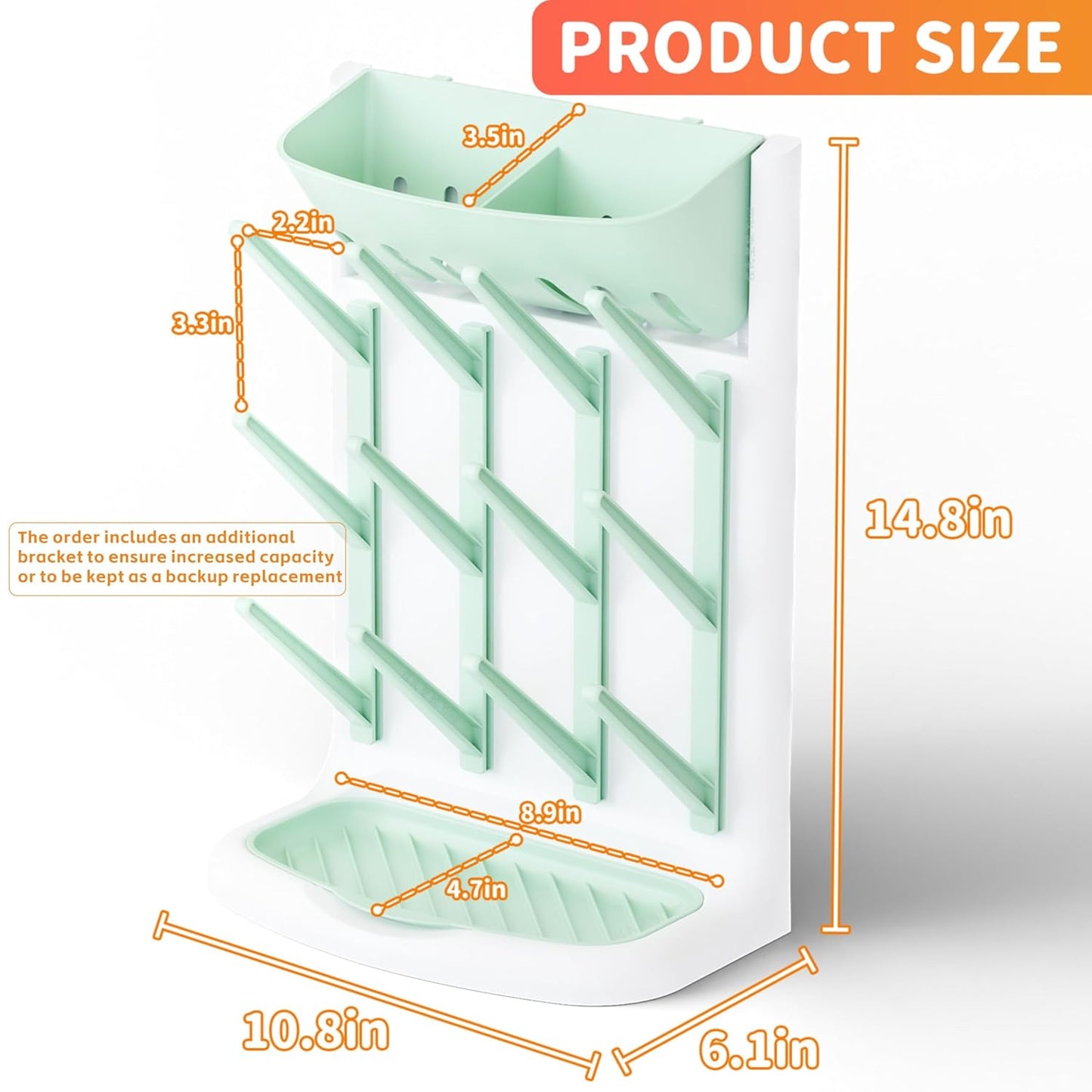 Yieach Larger Vertical Baby Bottle Drying Rack - BPA FREE - Space Saving Feeding Bottles Drying Rack Holder for Countertop,Baby Bottle Holder Storage Station for Pacifiers,Pump Accessories Stand,Green