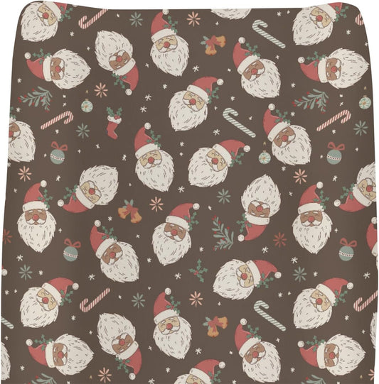 Retro Christmas Santa Claus Baby Changing Pad Covers for Boy Girl Cute Santa Candy Stockings Fir Fitted Changing Table Cover Mats Winter Holiday Festive Soft Diaper Change Table Cover Sheets 32''×16''