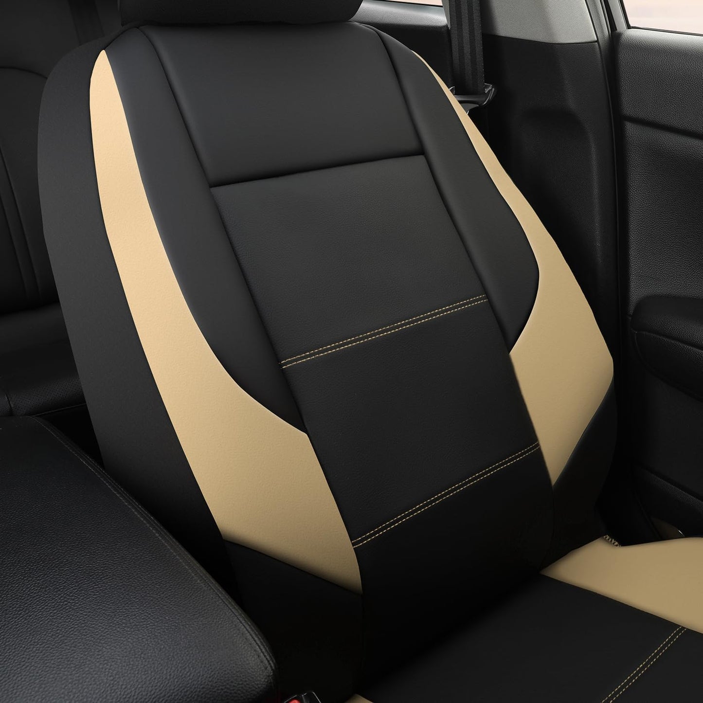 GIANT PANDA Front Car Seat Cover for Kia, Leather Bucket Seat Protectors Waterproof, Custom Fit Kia Sorento Sportage Forte Telluride K5 Seltos Soul Optima Carnival (2-Pack Beige)