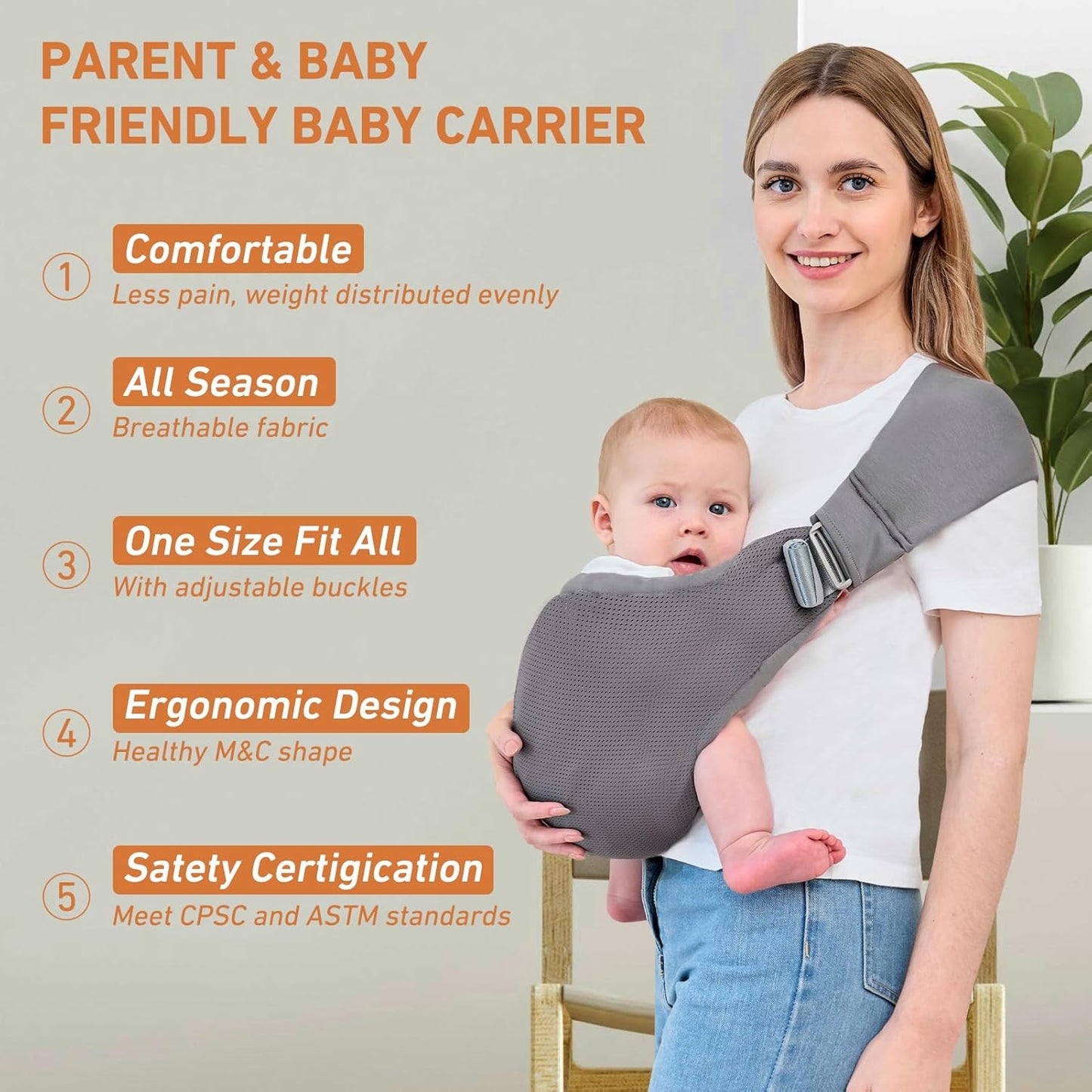 Baby Sling Carrier, Baby Carrier Newborn to Toddler, Mesh Toddler Carrier, Lightweight Breathable Summer Baby Wraps Carrier, Baby Carriers One Size Fits All (Dark Grey)