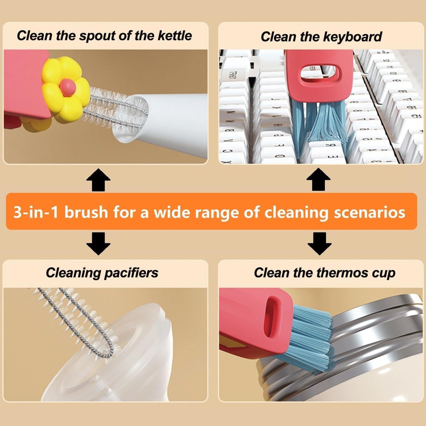 3Pcs 3 in 1 Multifunctional Cleaning Brush-Deep Clean Bottle Necks,Straws&Cup Lids. 3 in 1 Cup Lid Cleaning Brush,Portable Cup Lid Cleaner for Bottle Gap Tight Space Cup,Ideal for Home&Office&Travel