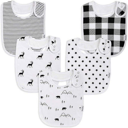 Organic Cotton Baby Bibs for Boys & Girls – Soft, Absorbent Teething & Drool Bibs - Adjustable Snaps for Toddlers