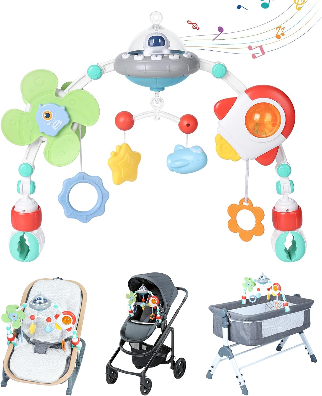 Orzbow Stroller Arch Toy for Baby, Musical Carseat Toys Hanging with Teething, Baby Mobile for Crib Bassinet Car Seat and Bouncer, Car Seat Activity Toy for Babies 0-12 Months