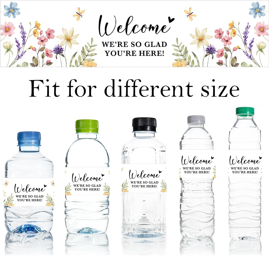 100PCS Wedding Water Bottle Labels Waterproof Greenery Floral Wraps Sticker for Water Bottle Baby Shower Bottle Label for Bridal Shower Party Welcome (Wildflowers)