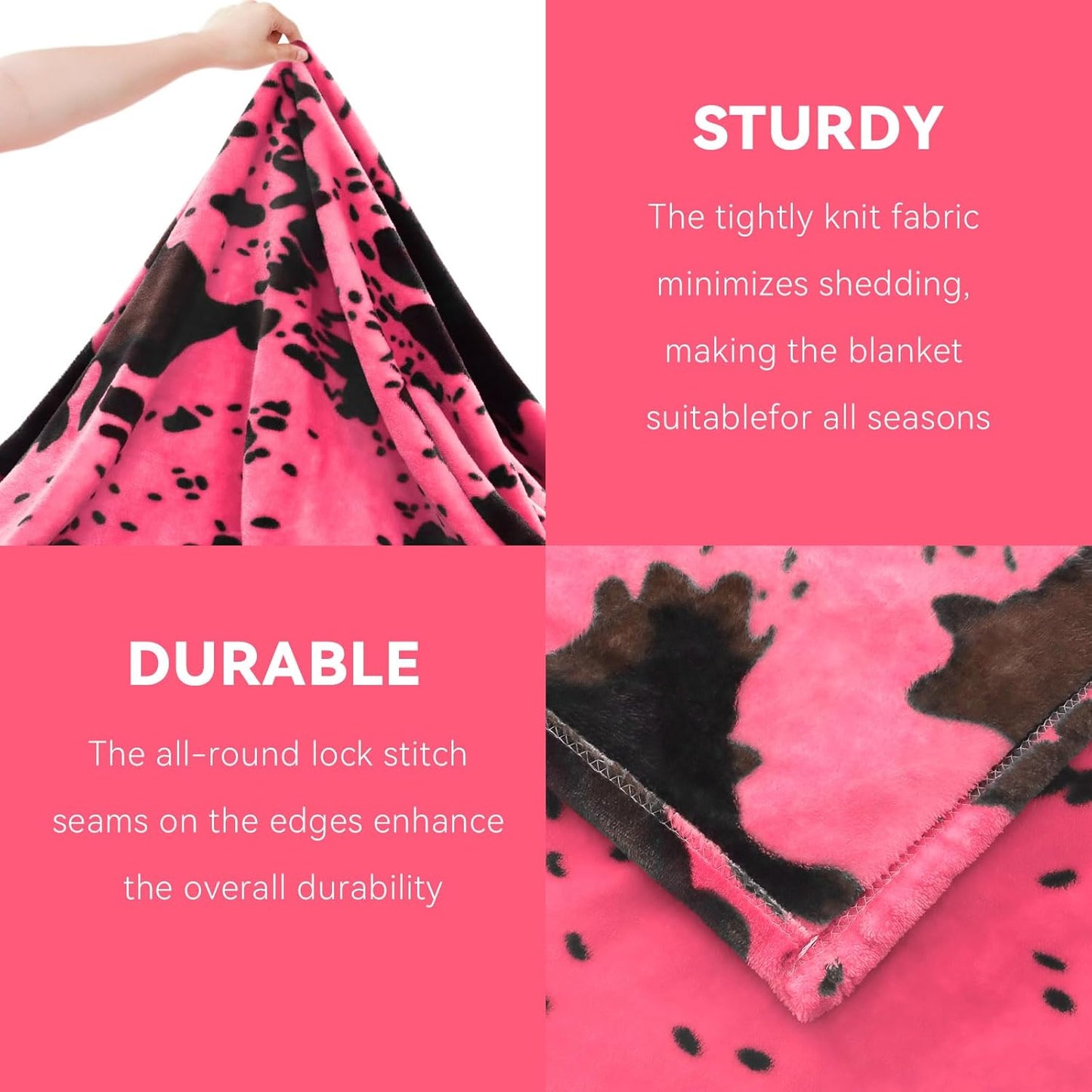 King Size Throw Blanket for Bed - Pink Cow Print Blanket Lightweight Warm Fuzzy Soft Fleece Bedding for Bedroom, Living Room, Gifts for Women