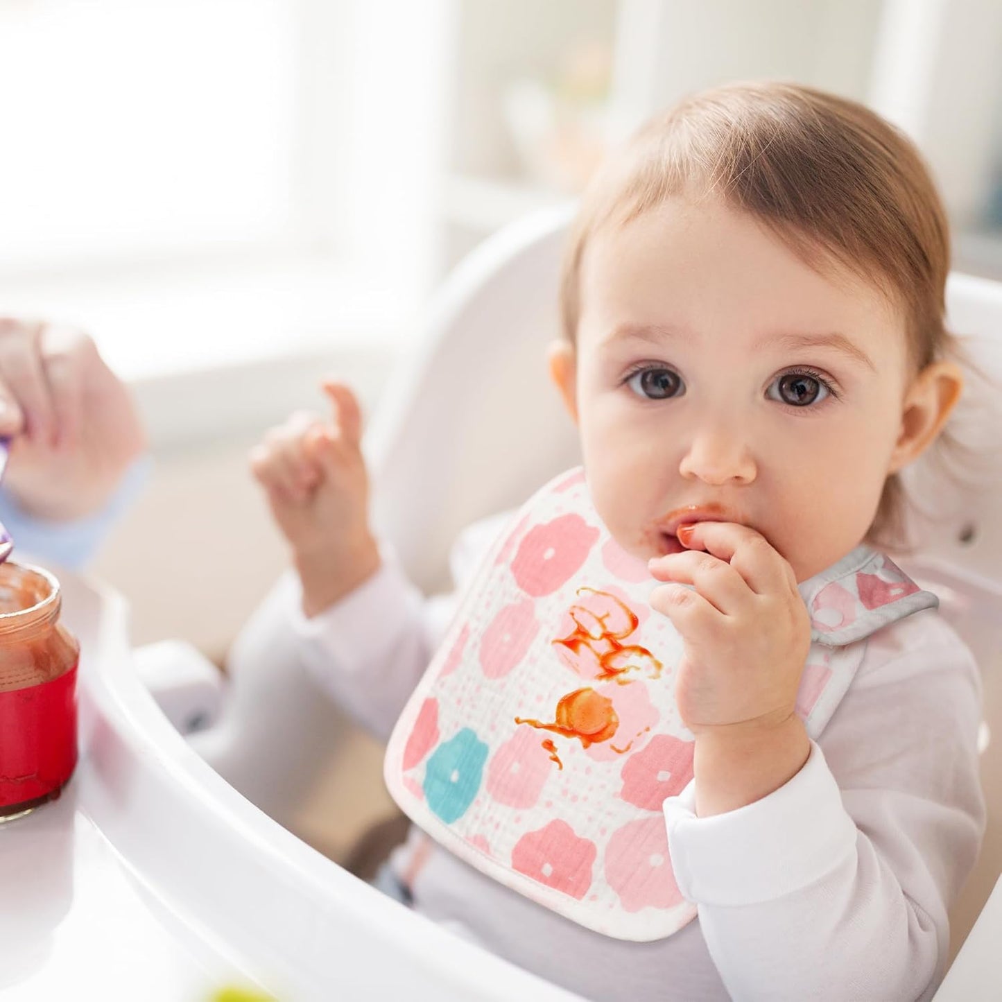 Zainpe 6Pcs Snap Muslin Cotton Baby Bibs Flowers Strawberry Patterns Infants Drooling Bib Soft Absorbent Adjustable Feeding Burp Cloths for Newborns Boy Girl Toddlers Teething Eating 0 to 36 Months