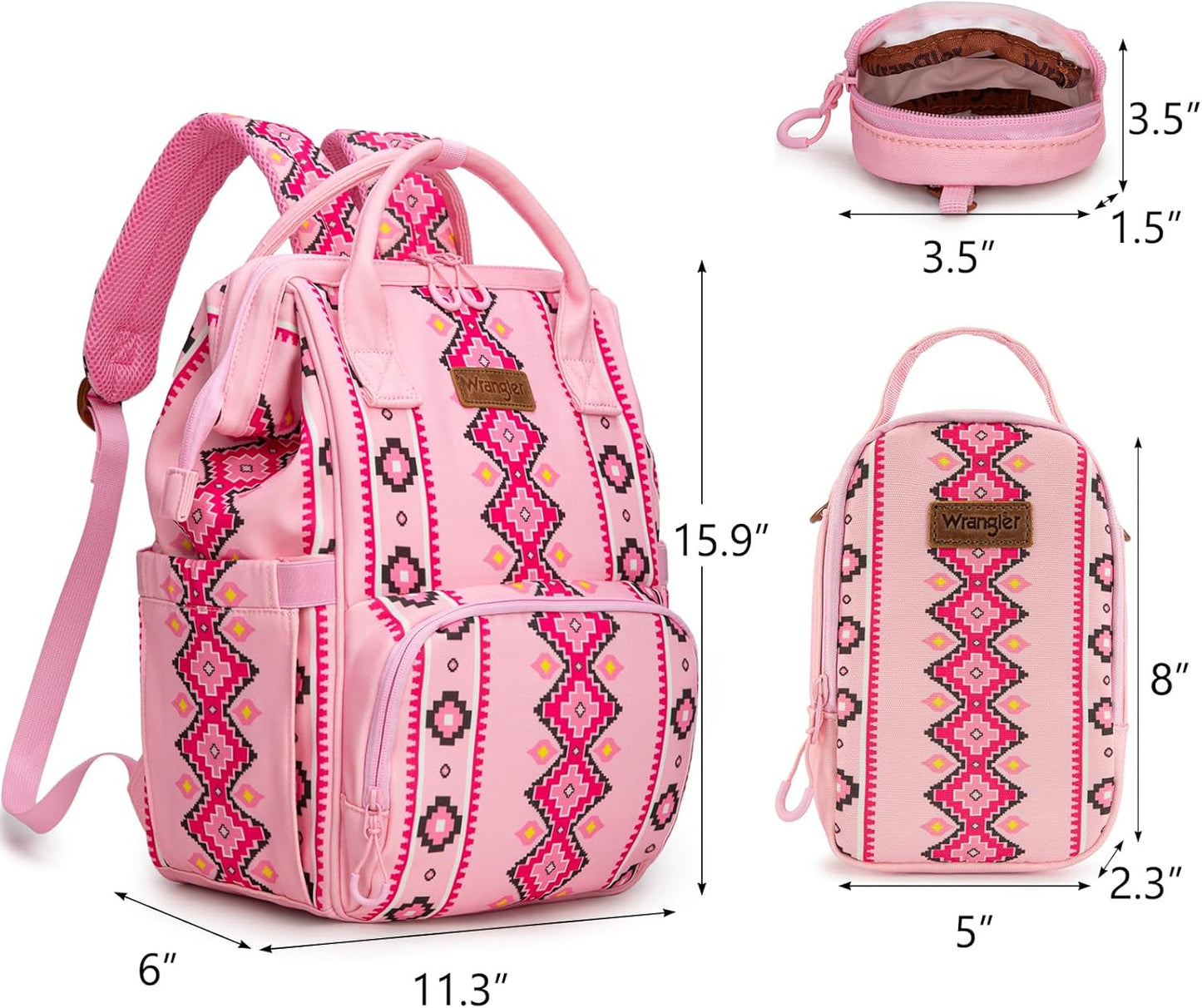 Montana West Wrangler Callie Diaper Bag Backpack with Pacifier Case, Crossbody Bottle Bag and Stroller Straps Western Pattern Multifunction Baby Travel Bag Set WG2215-9110PK
