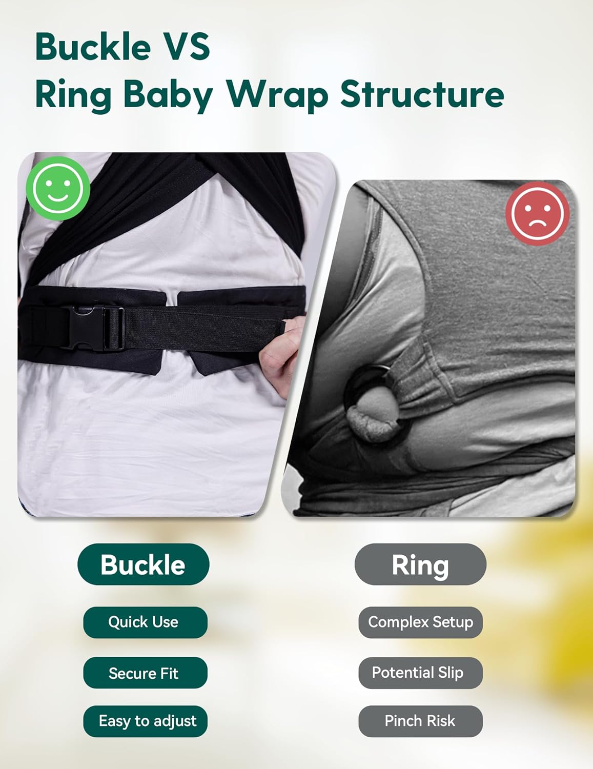 BABELIO Baby Wraps Carrier with Adjustable Buckle, Easy to Wear Lightweight Baby Carrier Newborn, Hands Free Toddler Infant Slings 7-35lbs Black
