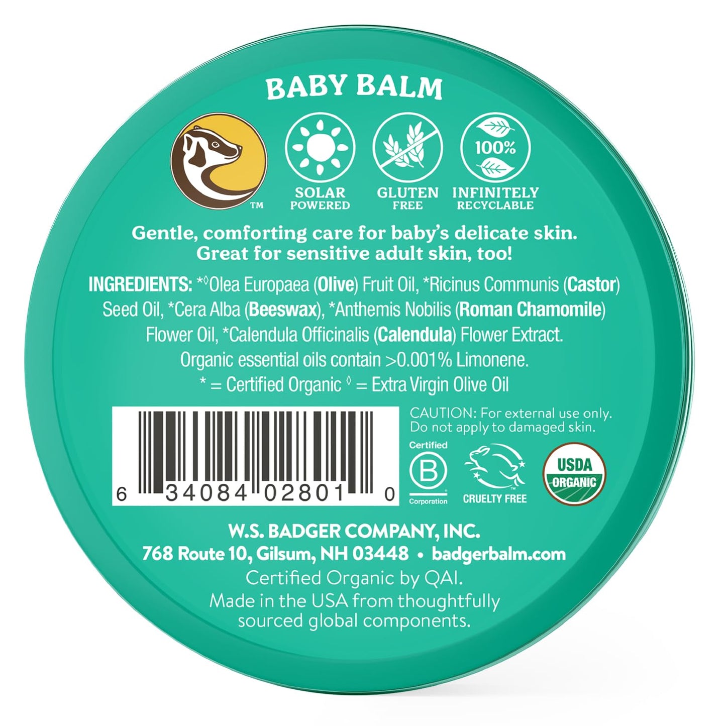 Badger Baby Balm, Organic Calendula Cream, Soothes Diaper Rash, Cradle Cap & Dry Skin, 100% Organic Baby Cream, Pediatrician Tested & Long Lasting, 2 oz Tin