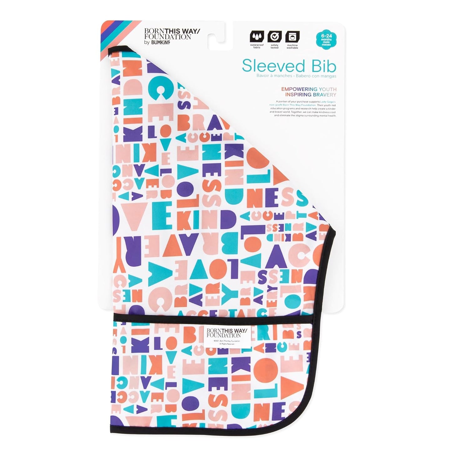 Bumkins Sleeved Bib for Girl or Boy, Baby and Toddler for 6-24 Mos, Essential Must Have for Eating, Feeding, Baby Led Weaning Supplies, Long Sleeve Mess Saving Food Catcher, Born This Way Kindness