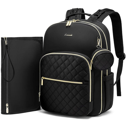 LOVEVOOK Diaper Bag Backpack, Quilted Baby Bag with Changing Pad & Pacifier Holder, Waterproof Travel Diaper Bags for Baby Boys Girls, Stylish and Large Capacity, Lozenge-Black
