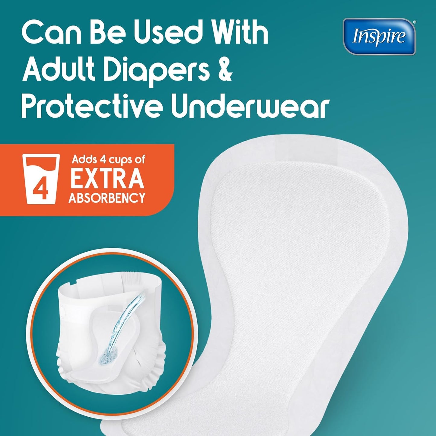 Inspire Ultra Absorbency Incontinence Booster Pads | Absorbs Over 4 Cups! | for Women or Men, Adhesive Strip Use in Incontinence Underwear and Diapers Leak-Free (66 Count)