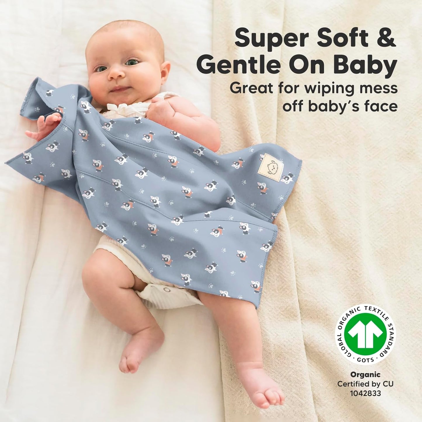 Organic Burp Cloths Baby Boy, Girl - 6-Pack Large Cotton Burping Cloths for Babies, Spit Up Rags, Super Absorbent, Ultra Soft Newborn Rag, Gender Neutral, Machine Washable, Durable(Pets & Paws)