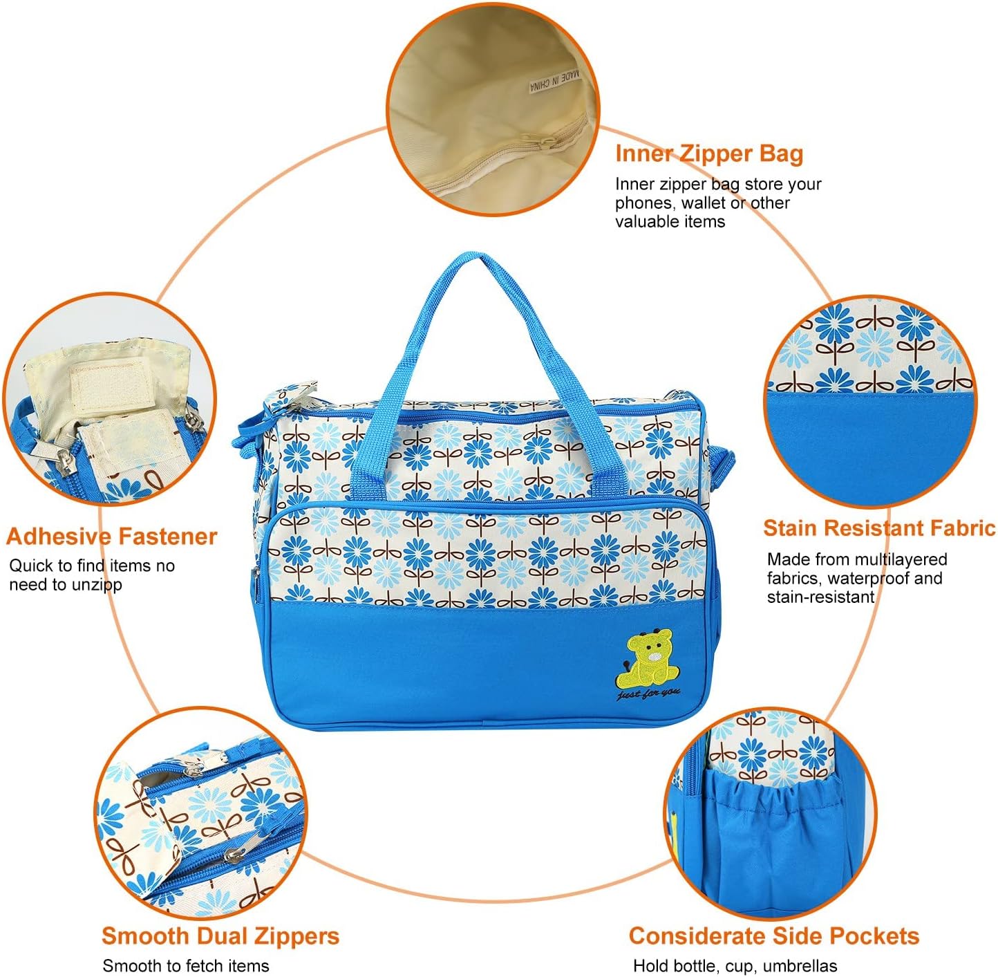 5Pcs Diaper Bag Tote Set,Large Mommy Bag with Portable Nappy Changing Pad,Pacifier Case,Travel Baby Bags for Mom