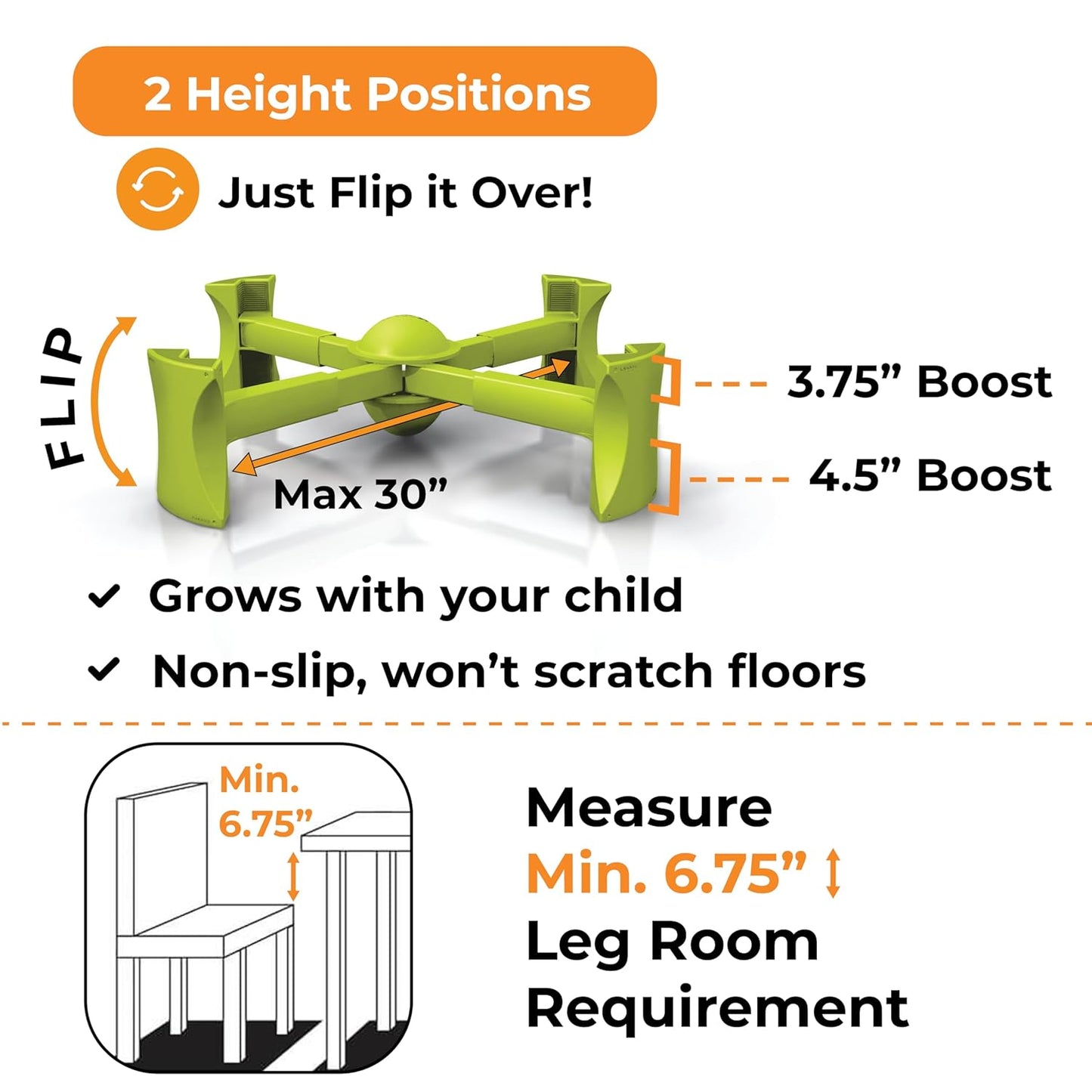 KABOOST Booster Seat for Kitchen Chair, Green - Goes Under The Chair - Portable Booster for Toddlers and Grown Ups