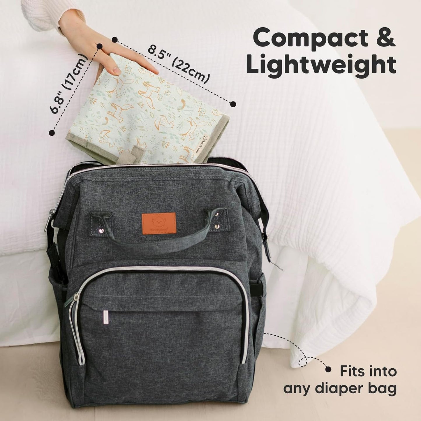 KeaBabies Portable Diaper Changing Pad, Easy Wipe Clean - Foldable Waterproof Baby Changing Mat for Diaper Bag, Compact, Lightweight, 25x13 Newborn, Infant, Baby Changer Travel Essential (Fox Vale)