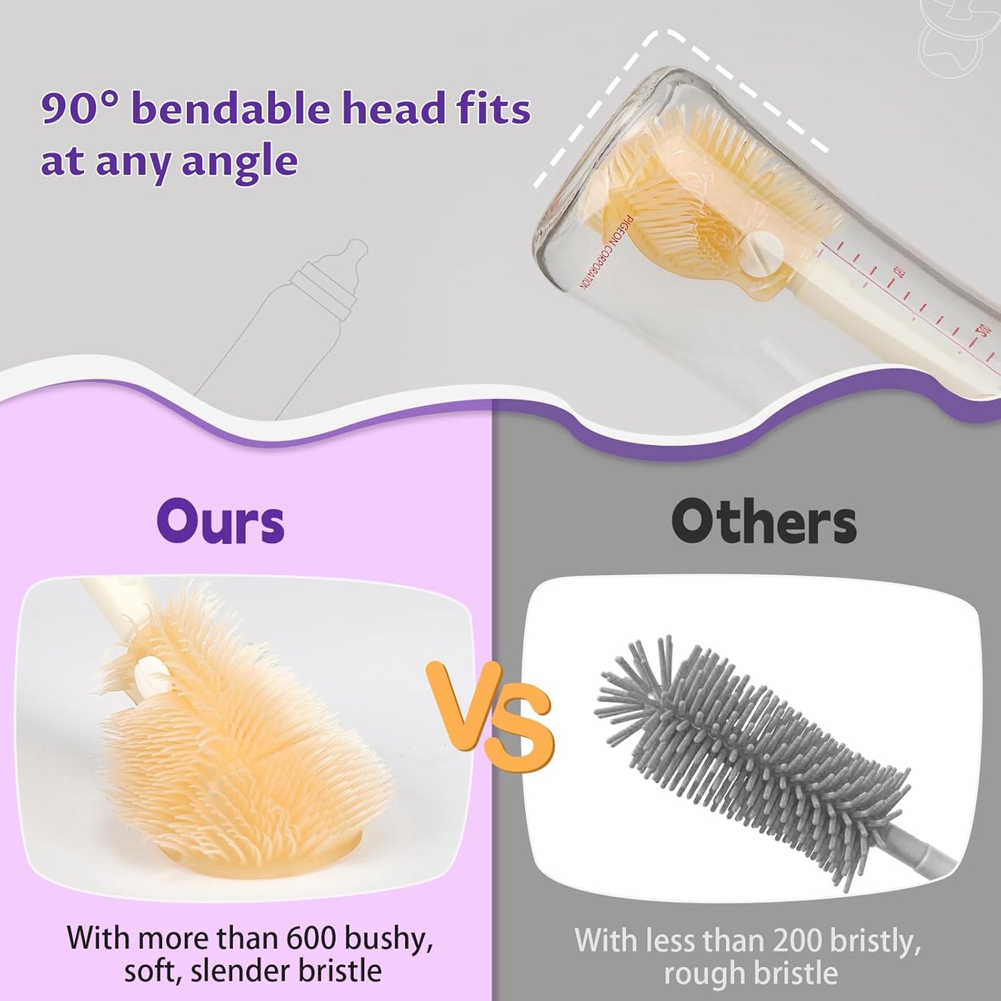 VOOWO Baby Bottle Brush & Drying Rack, Travel Bottle Cleaner Kit, Silicone Nipple & Straw Cleaner (White)