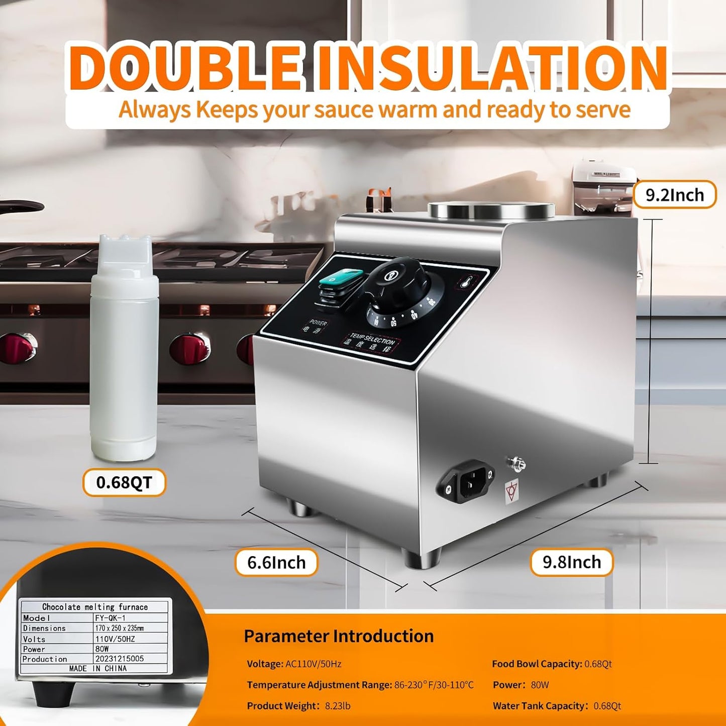 YOOKTEN Electric Nacho Cheese Sauce Warmer,0.68 Qt Cheese Sauce Dispenser Hot Fudge Bottle Warmer Cheese Sauce Warmer Dispenser Hot Chocolate Warmer and Dispenser with Bottles,86-185℉Adjustable 110V